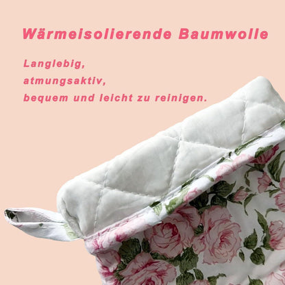 Ofenhandschuhe & Topflappen Set Rosa Blume Baumwolle