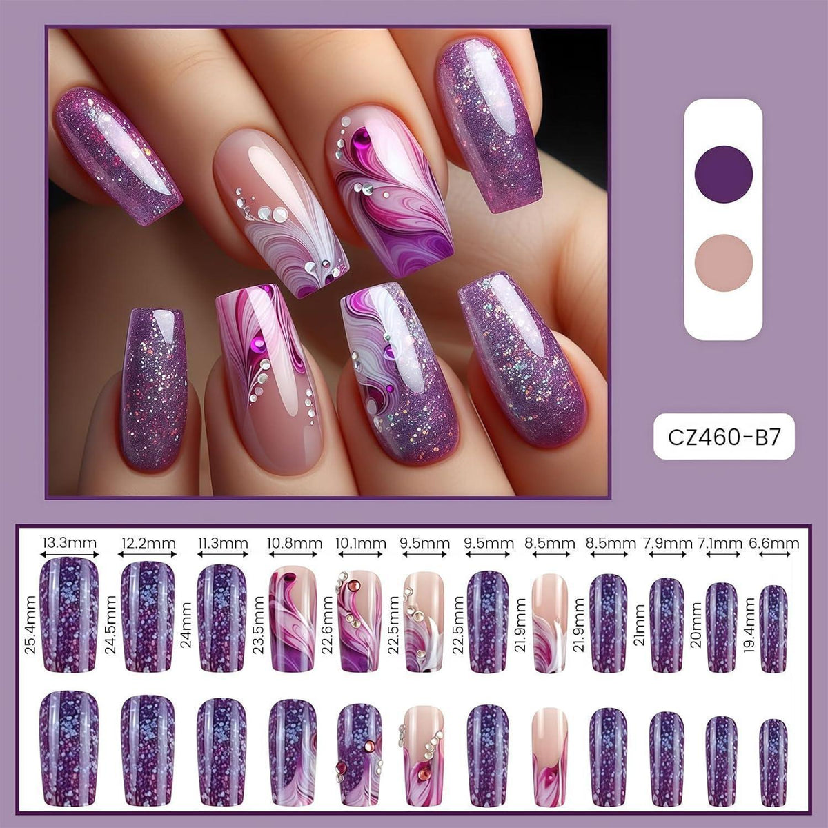 Press On Nails Lila mit Strass & Farbverlauf – Elegante Kunstnägel