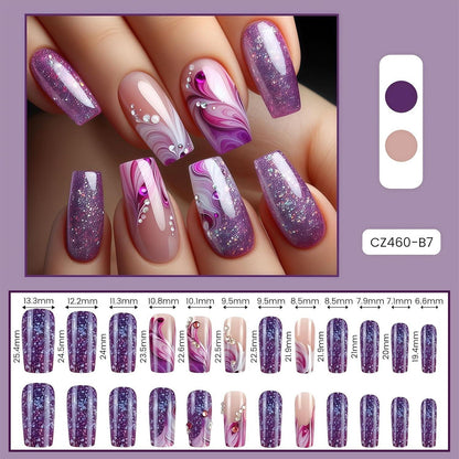 Press On Nails Lila mit Strass & Farbverlauf – Elegante Kunstnägel