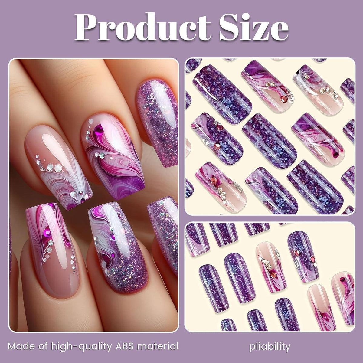 Press On Nails Lila mit Strass & Farbverlauf – Elegante Kunstnägel