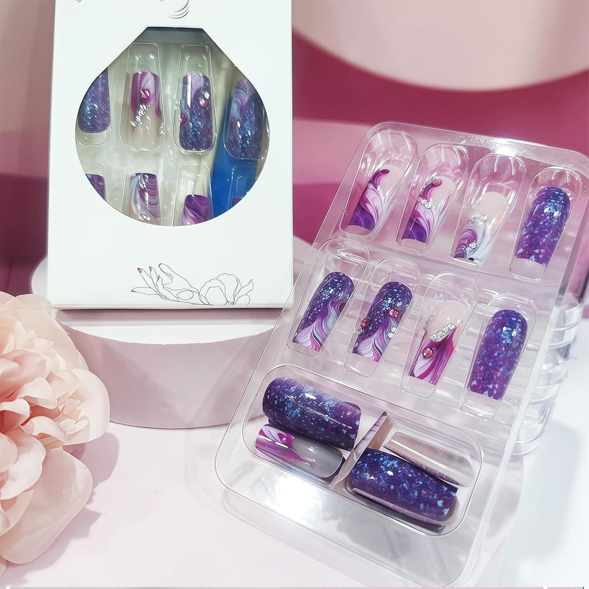 Press On Nails Lila mit Strass & Farbverlauf – Elegante Kunstnägel