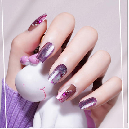 Press On Nails Lila mit Strass & Farbverlauf – Elegante Kunstnägel