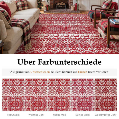Weihnachts Teppich 160x230 cm – Roter Kurzflor Wohnzimmerteppich