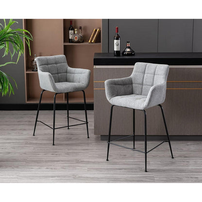 Moderner Barhocker 4er Set mit Frottee & Metallfüßen Grau