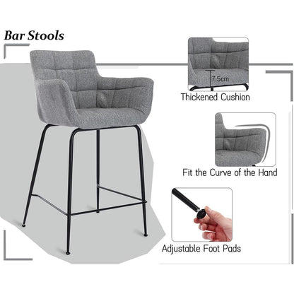 Moderner Barhocker 4er Set mit Frottee & Metallfüßen Grau