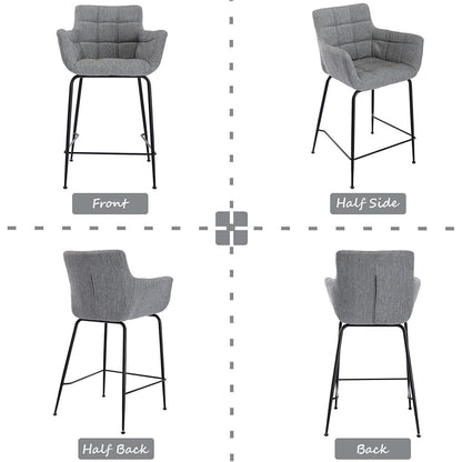 Moderner Barhocker 4er Set mit Frottee & Metallfüßen Grau