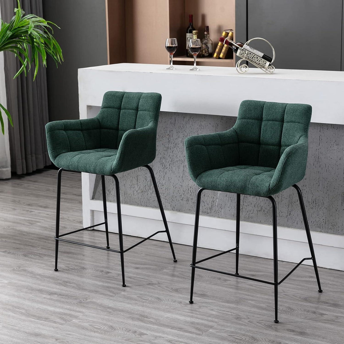 Moderner Barhocker 4er Set mit Frottee & Metallfüßen – Grün