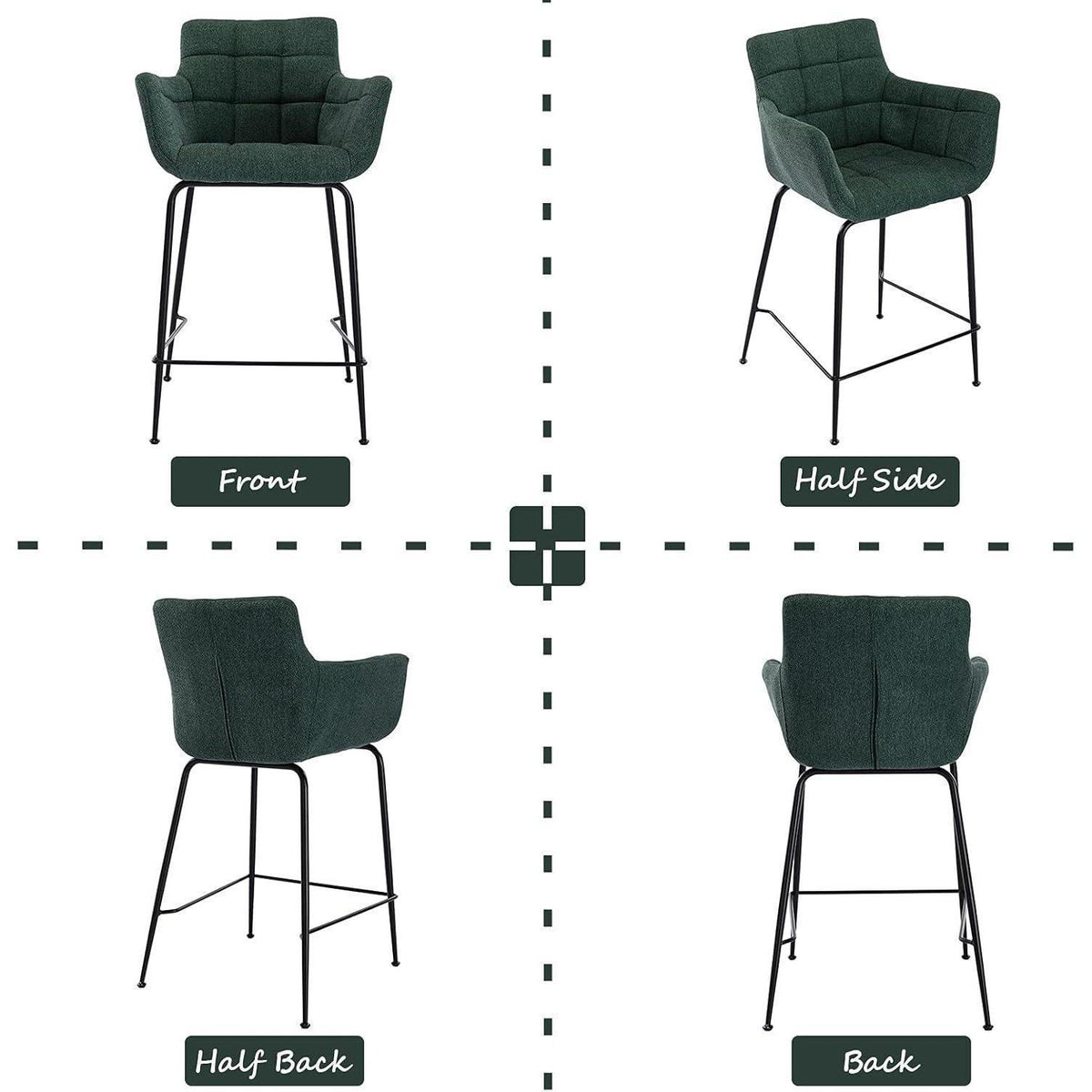 Moderner Barhocker 4er Set mit Frottee & Metallfüßen – Grün