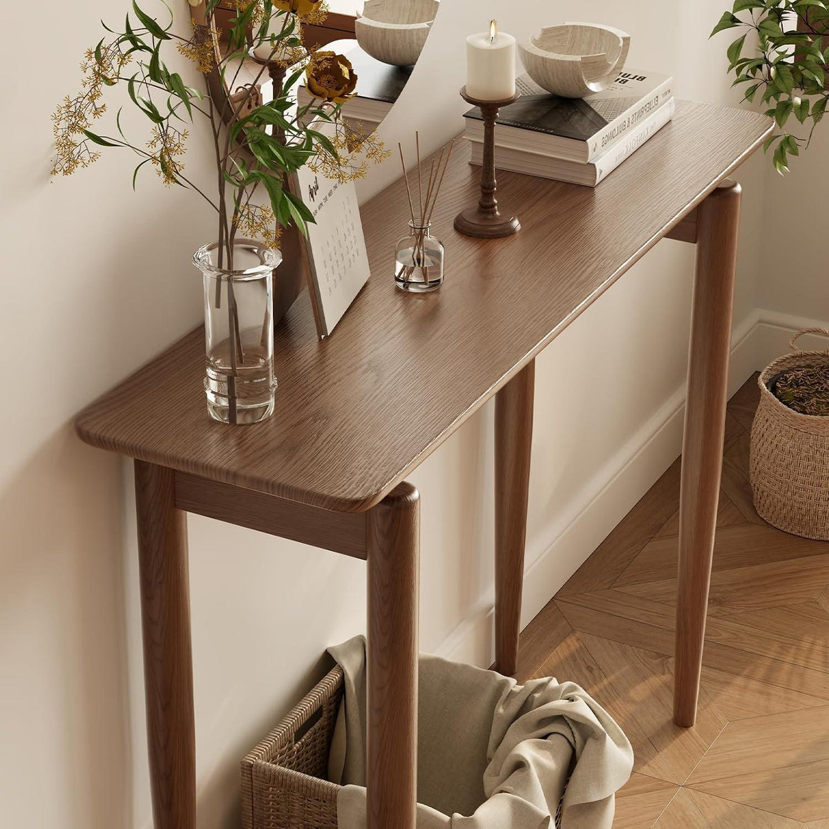 Schmaler Konsolentisch Holz – Walnussbraun, 100x30x76 cm