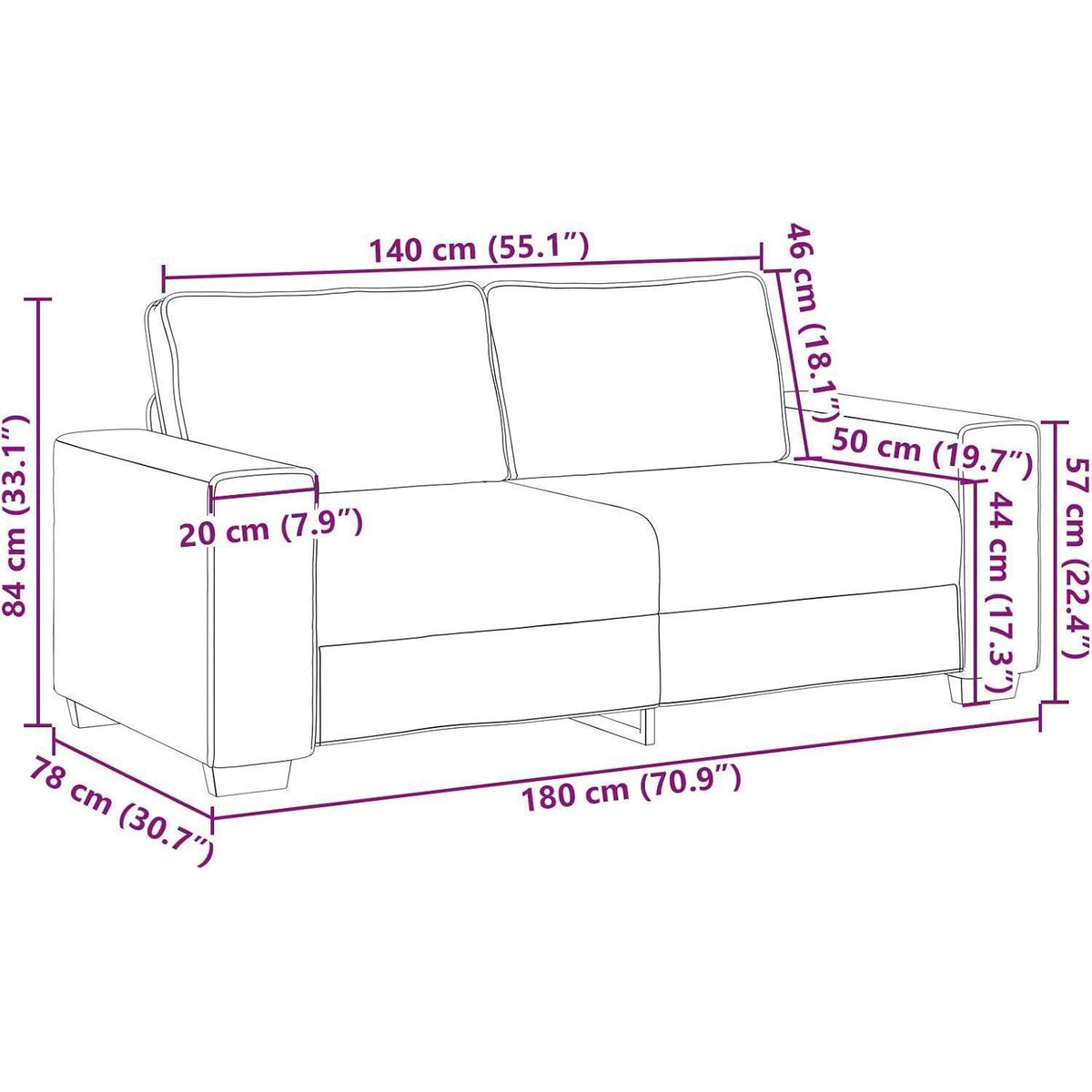 2-Sitzer Sofa Creme – 140 cm mit Abnehmbaren Kissen in Lederoptik