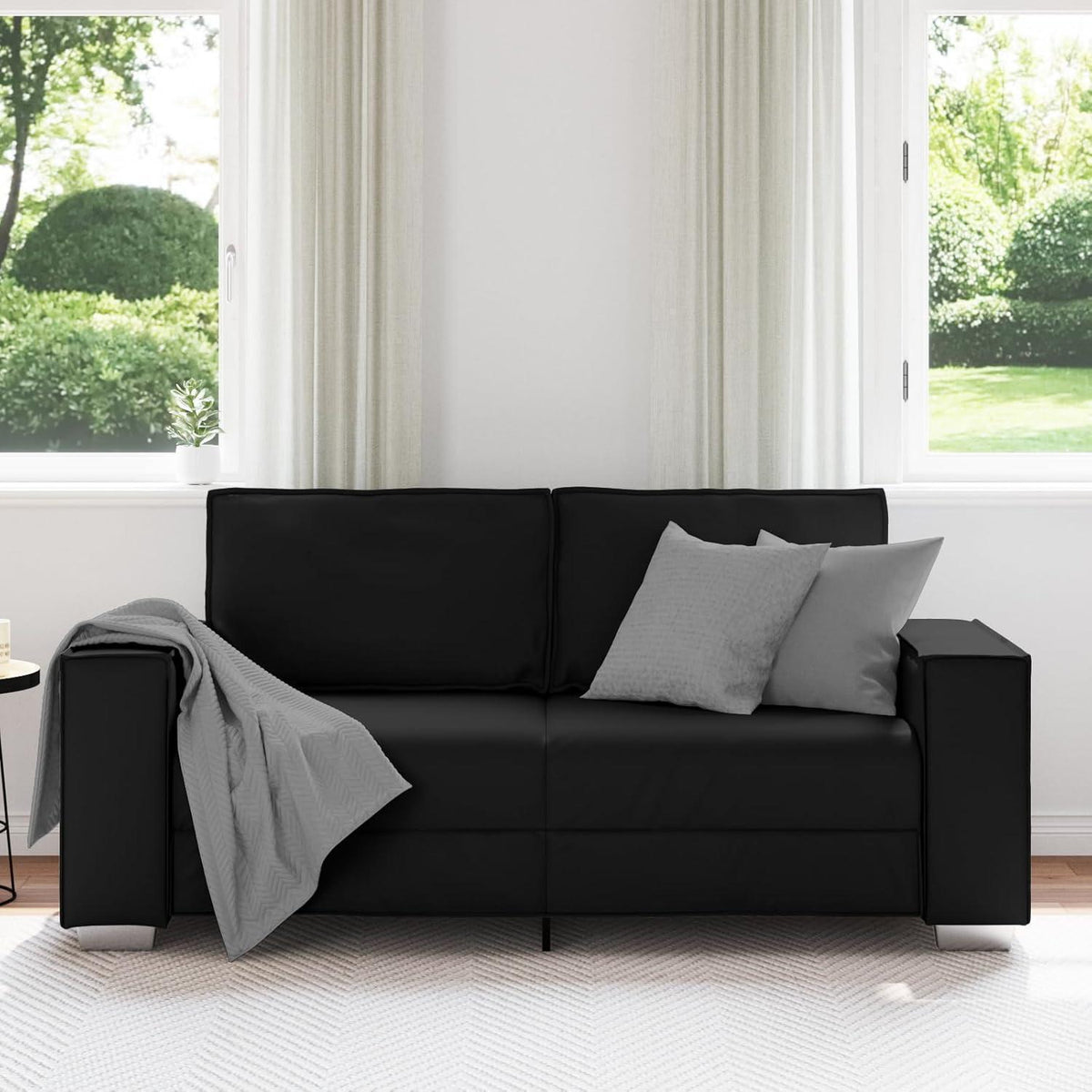 2-Sitzer Sofa Schwarz – Modernes Sofa 140cm in Lederoptik