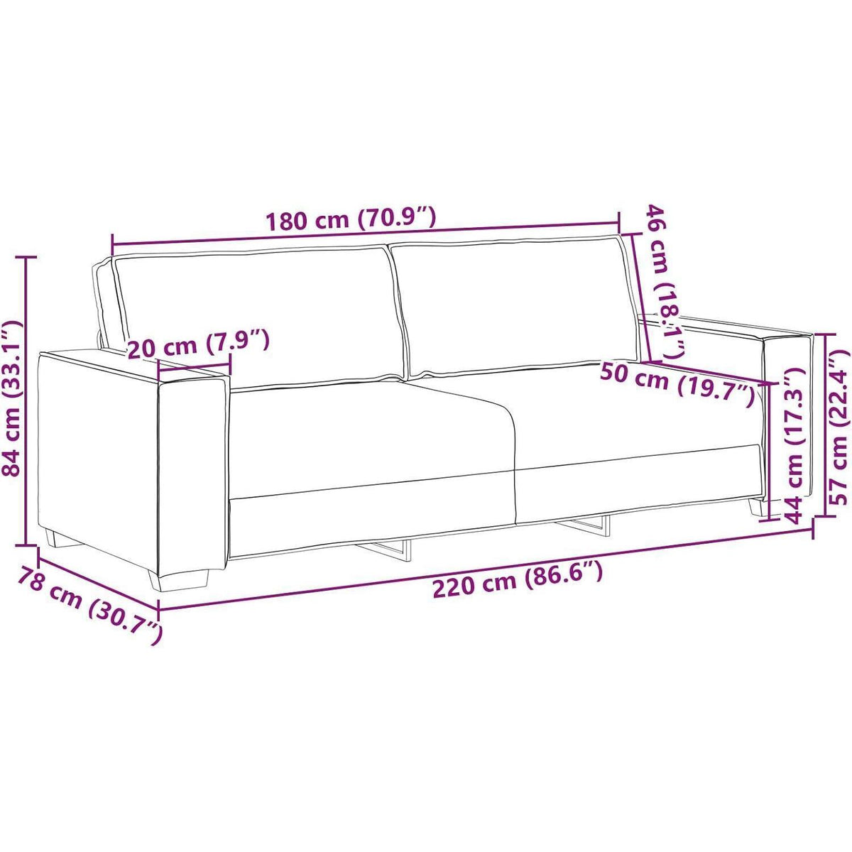 3-Sitzer Sofa Dunkelgrün, 180 cm – Modernes Wohnzimmer Sofa