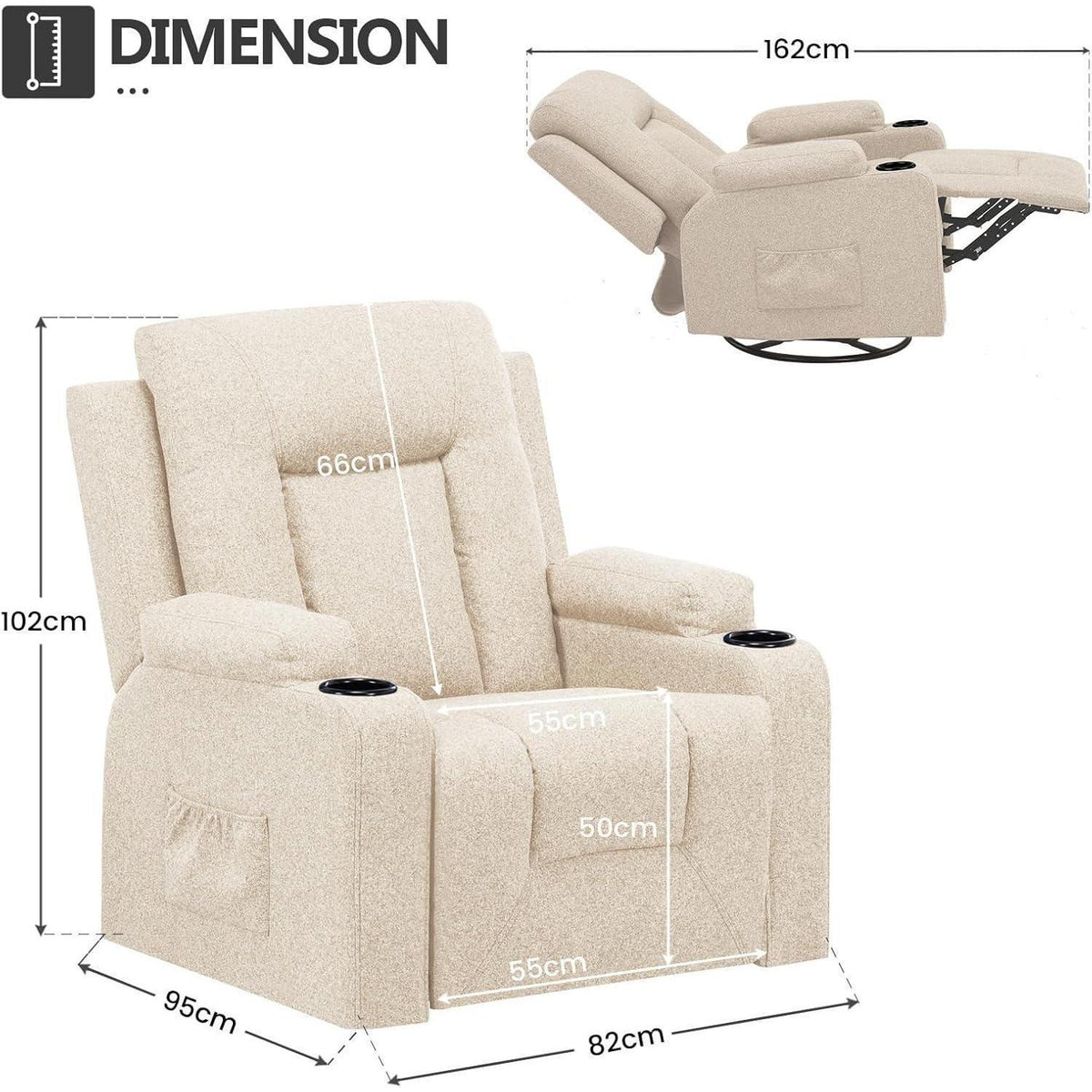 Relaxsessel mit Liegefunktion & Fußstütze – 360° Drehbar