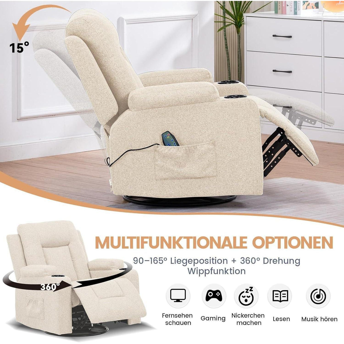 Relaxsessel mit Liegefunktion & Fußstütze – 360° Drehbar