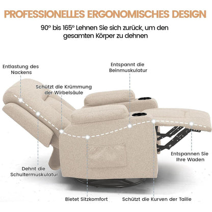 Relaxsessel mit Liegefunktion & Fußstütze – 360° Drehbar