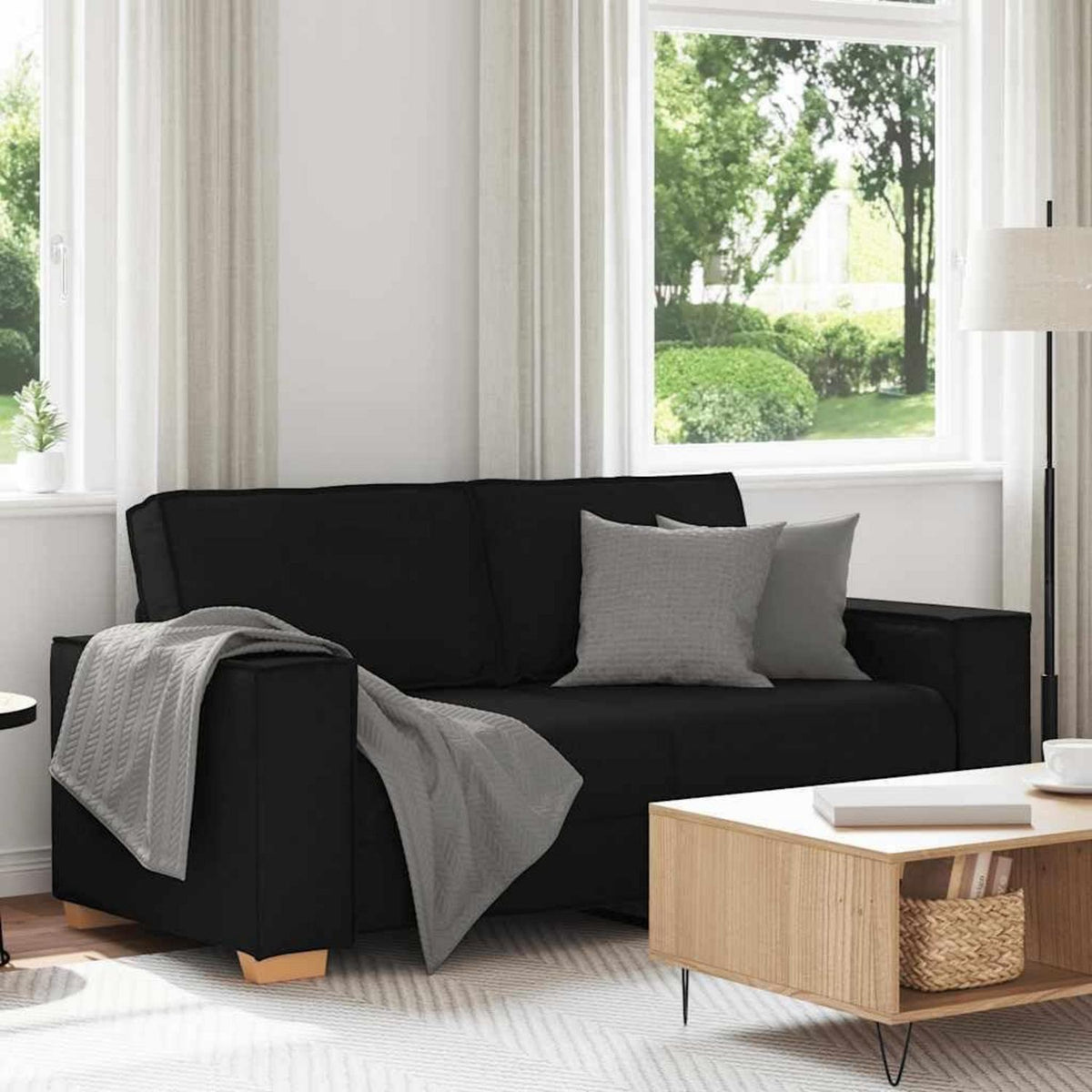 2-Sitzer Schlafsessel Schwarz – Bequemes Stoffsofa 140cm
