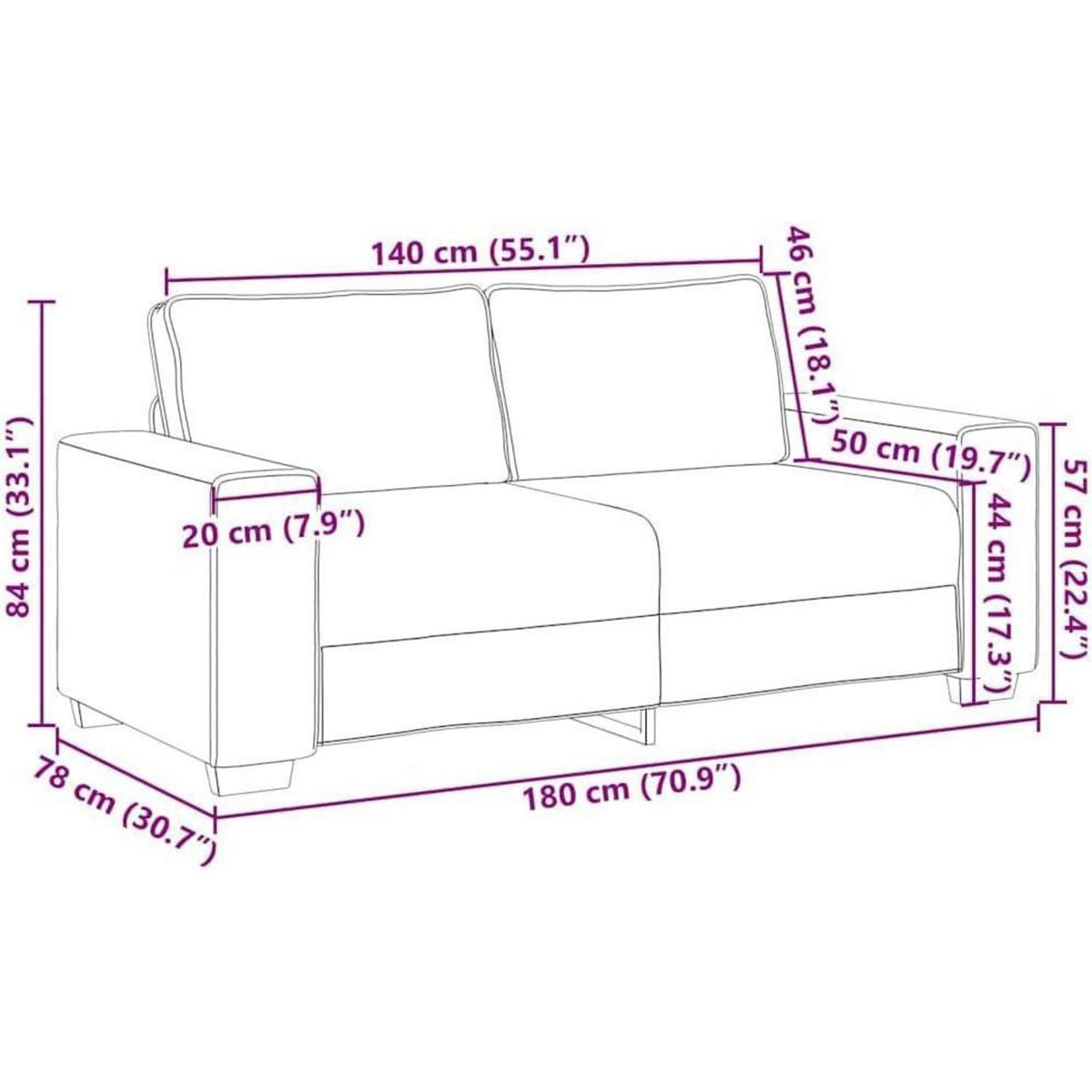 2-Sitzer Schlafsessel Schwarz – Bequemes Stoffsofa 140cm