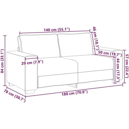 2-Sitzer Sofa Wolkengrau, 140 cm Stoff Couch mit breiten Armlehnen