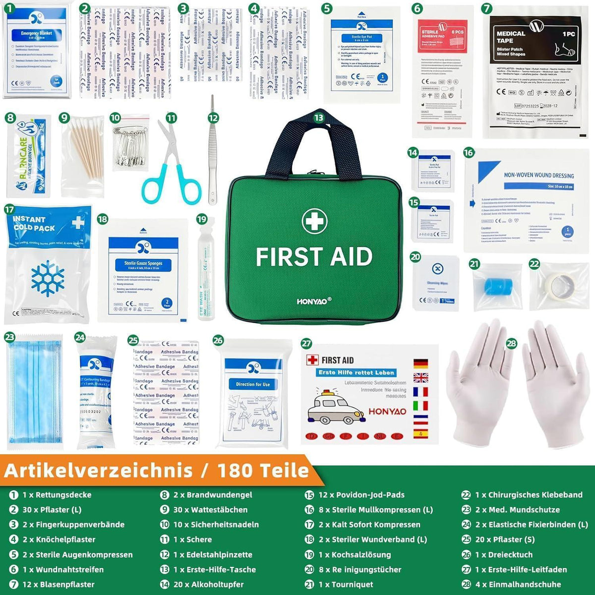 Erste Hilfe Set 180 Teile – Outdoor, Reise & Zuhause