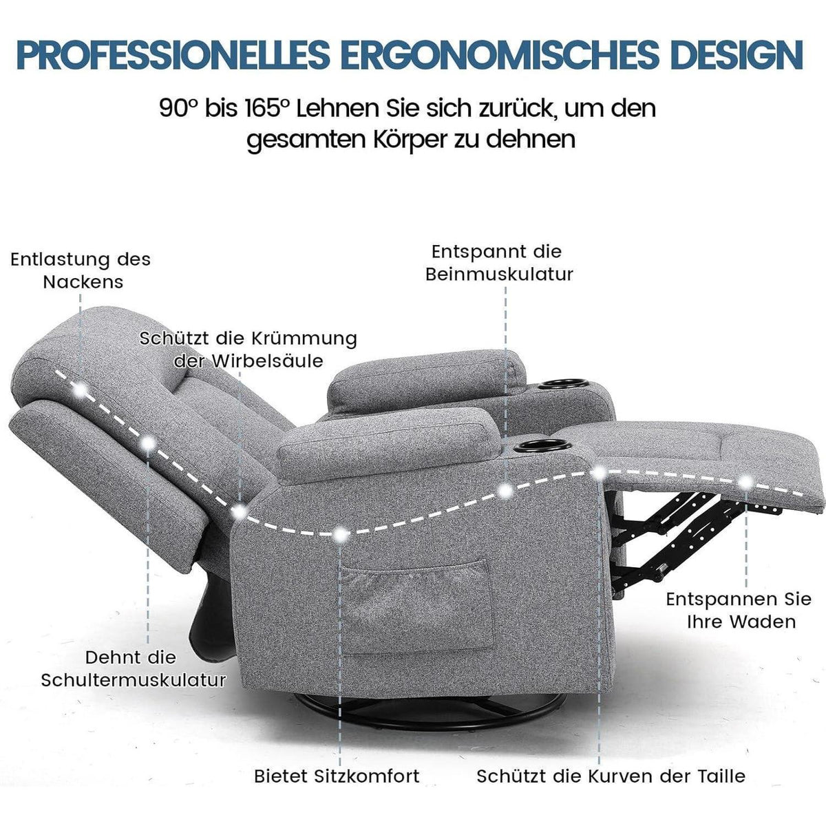 Relaxsessel mit Liegefunktion & Fußstütze – Dunkelgrau