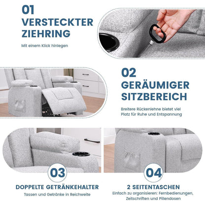Relaxsessel mit Liegefunktion & Fußstütze – Drehbar, Hellgrau