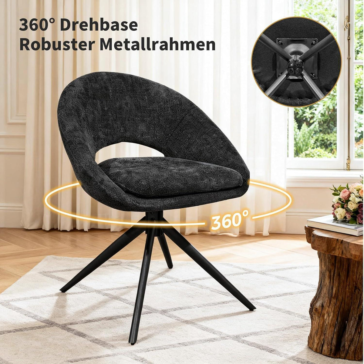 Drehbarer Esszimmerstuhl Set Dunkelgrau – Bequemer Polsterstuhl