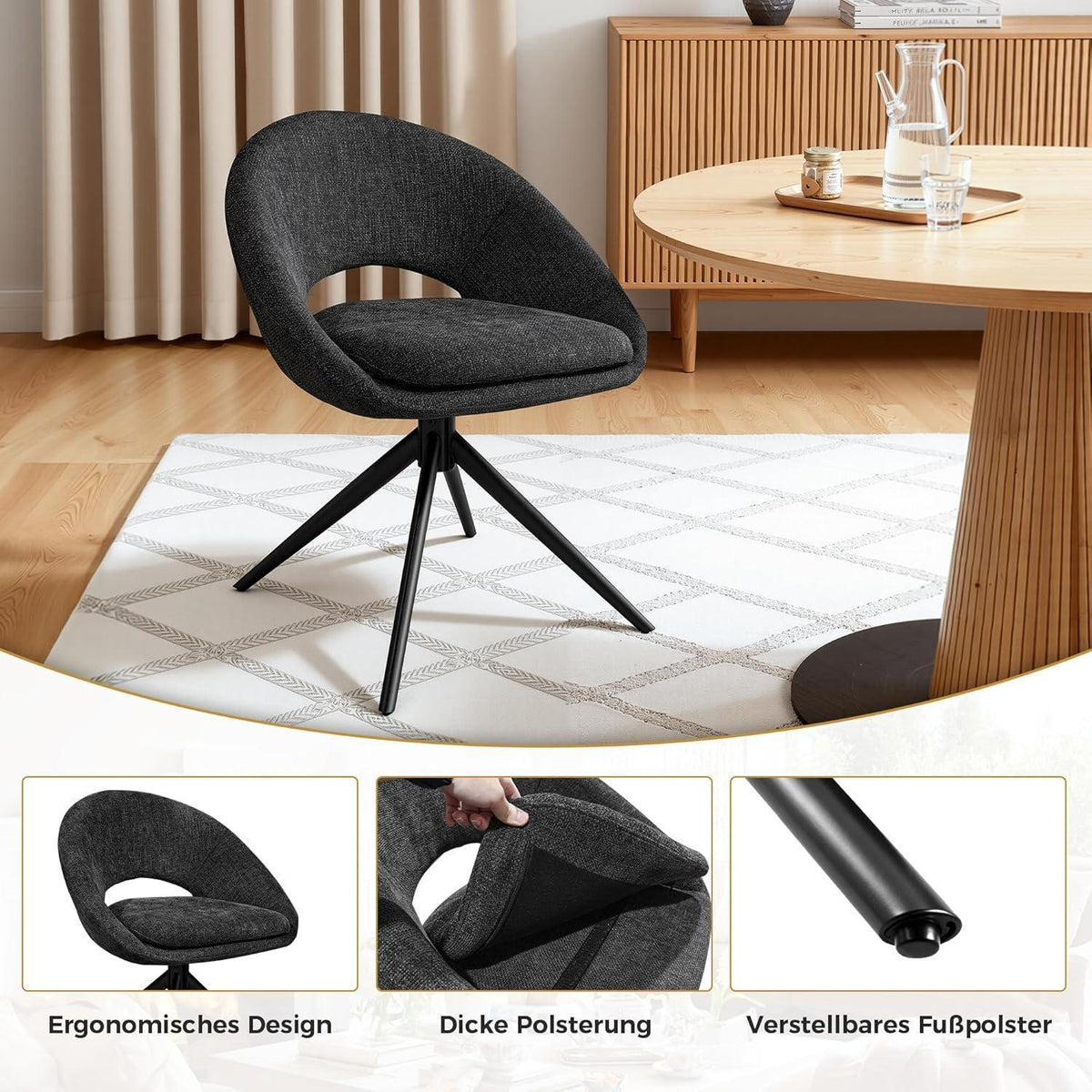 Drehbarer Esszimmerstuhl Set Dunkelgrau – Bequemer Polsterstuhl