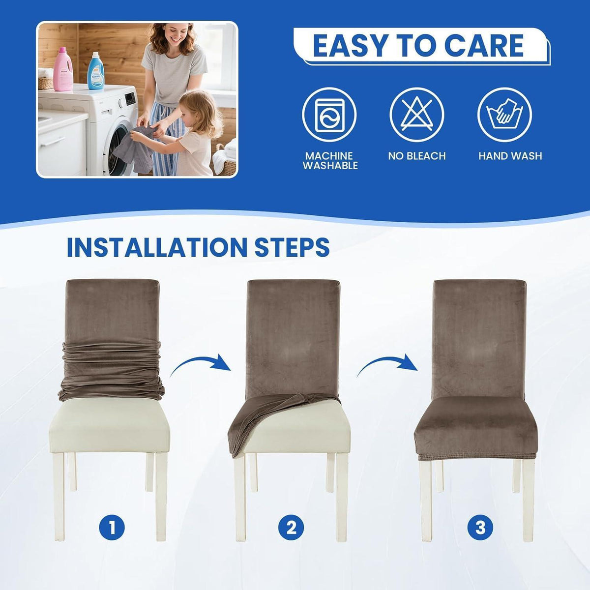 Samt Stuhlhussen 6er Set – Stretch, Waschbar & Kratzfest