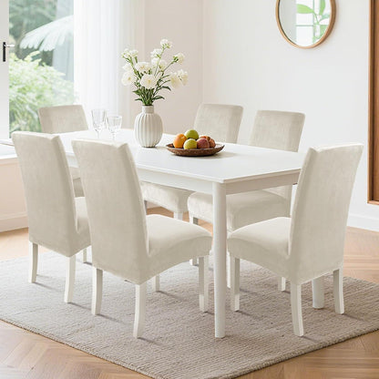 Samt Stuhlhussen 6er Set – Stretch, Waschbar, Beige