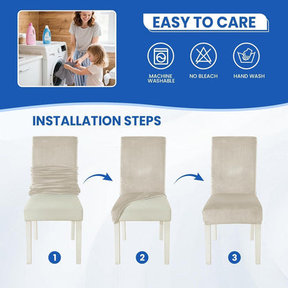 Samt Stuhlhussen 6er Set – Stretch, Waschbar, Beige