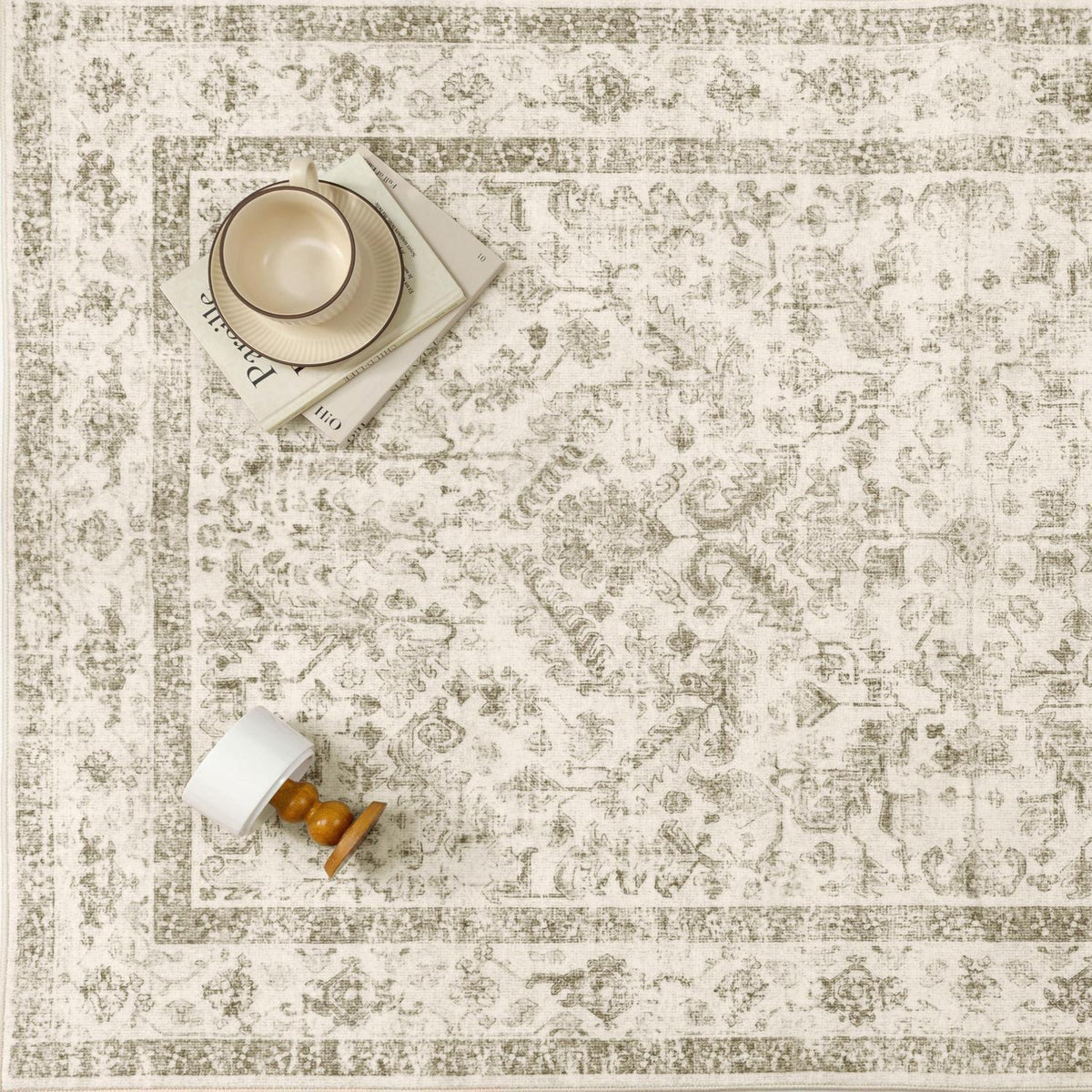 Vintage Läufer Beige 60x240cm - Waschbarer Retro Teppich für Flur