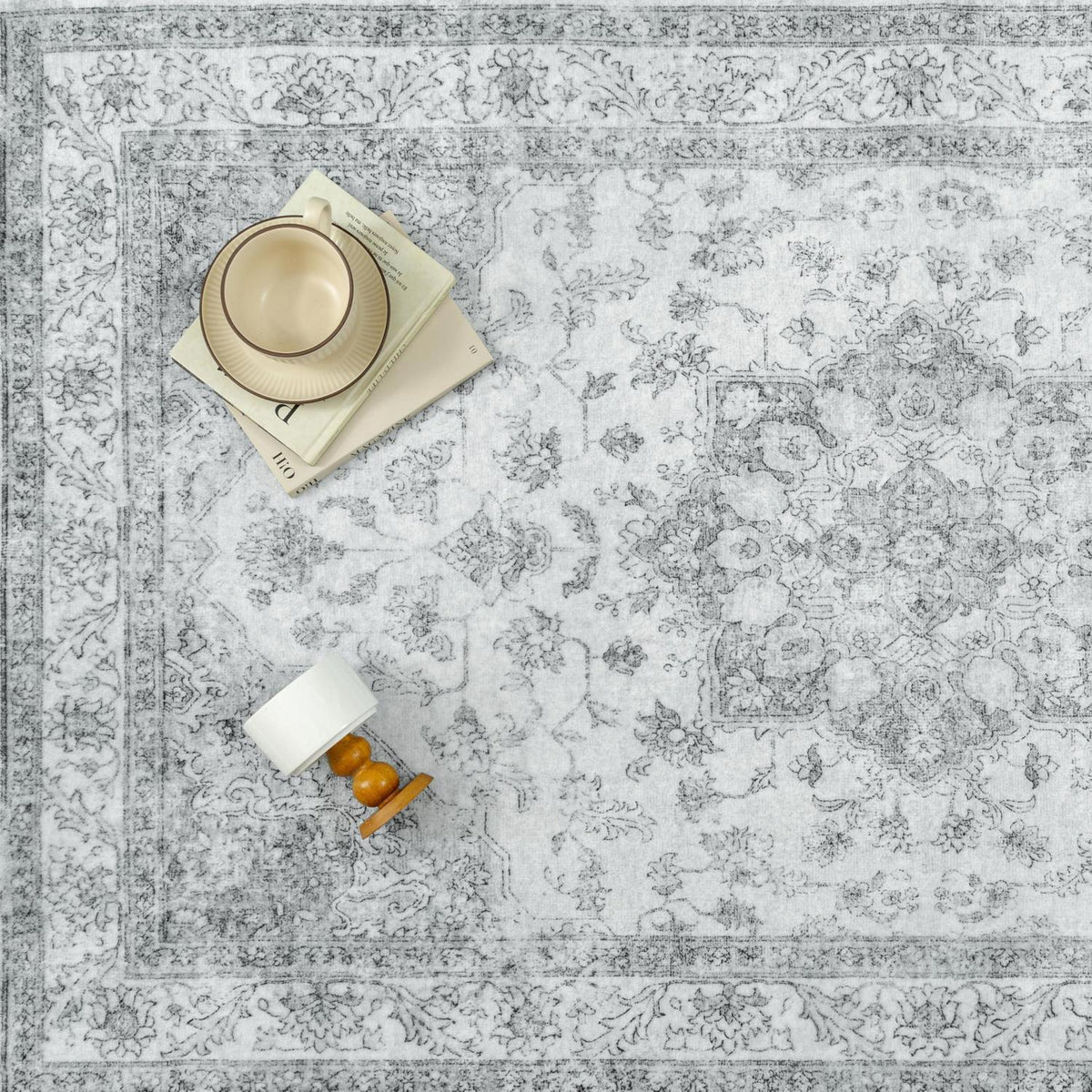 Vintage Teppich Grau 200x300cm Waschbar Rechteckig