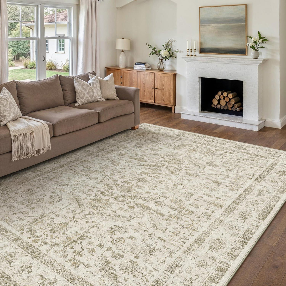 Vintage Teppich Beige 200x300cm Waschbar Rechteckig