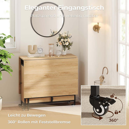 Klappbarer Esstisch Holz Metall mit Stauraum & Rollen 130cm