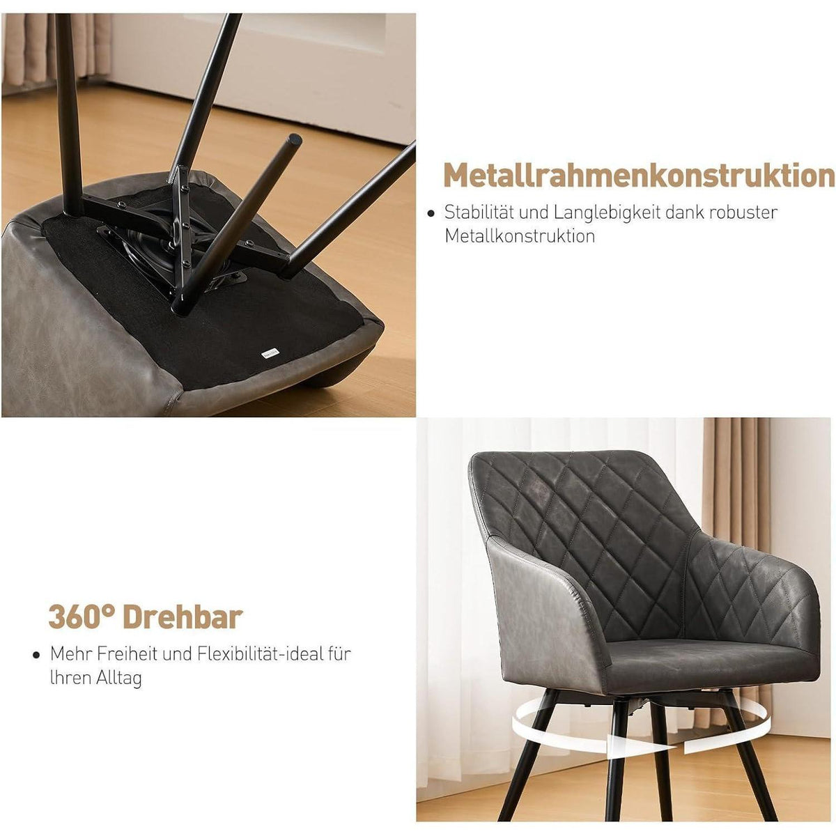 Drehbarer Esszimmerstuhl Set 4er – Hellgrau in Lederoptik