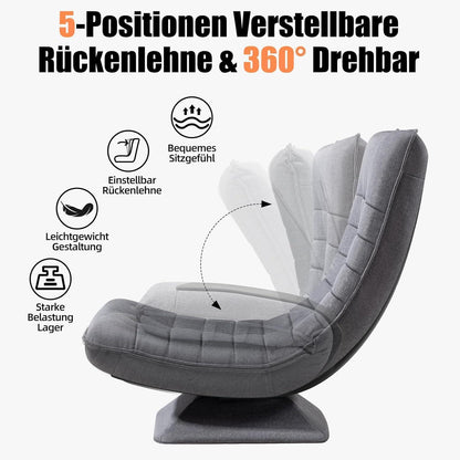 Verstellbarer Bodensessel Grau – 360° Drehbar & Klappbar