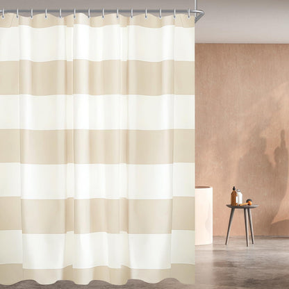 Duschvorhang Beige Streifen 160x180 cm Textil Wasserabweisend Beschwert
