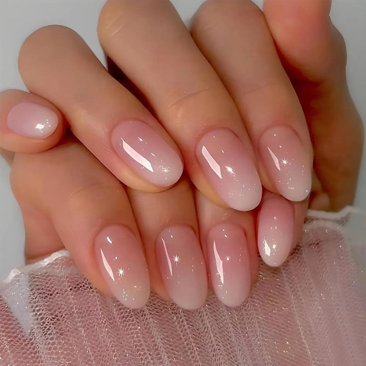 24 Press-On Nägel Milchig-Pink French Design Mittel Lang