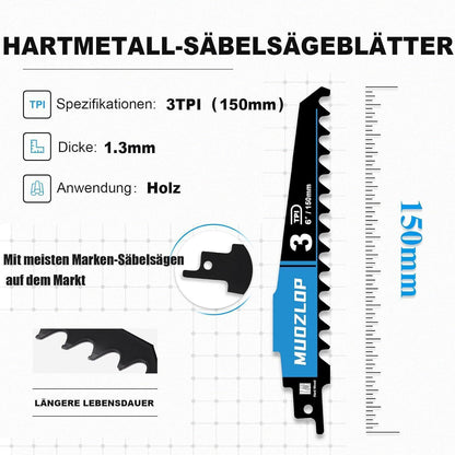 Hartmetall Säbelsägeblätter 150mm 3TPI für Holz, 10 Stück