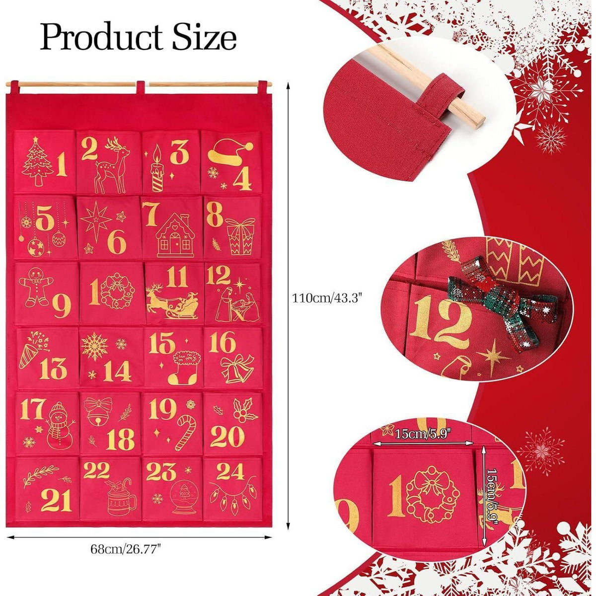 Glitzer Adventskalender zum Befüllen Rotgold Groß