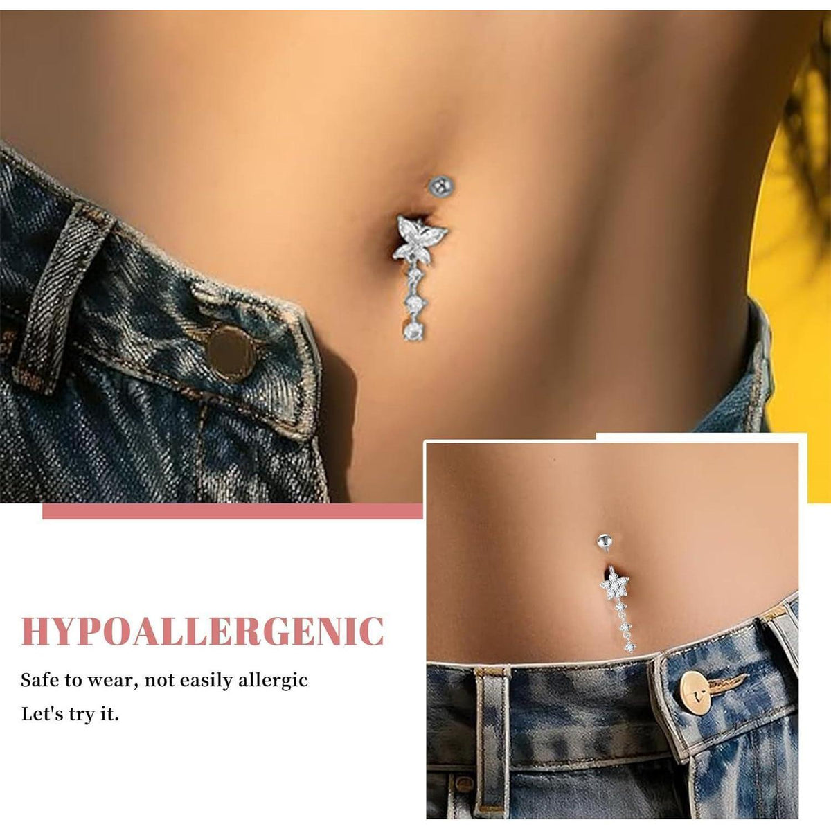6er Set Bauchnabelpiercing Chirurgenstahl Zirkonia Silber