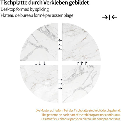 Runde Essgruppe für 4 Personen | Weißer Tisch mit 4 Grau Leinen Stühlen