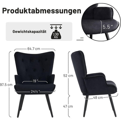 Ohrensessel Samt Schwarz – Skandinavischer Relaxsessel für Wohnzimmer