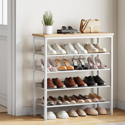 5-stöckiges Schuhregal weiß & Holz – Schuhschrank für 16-20 Paar