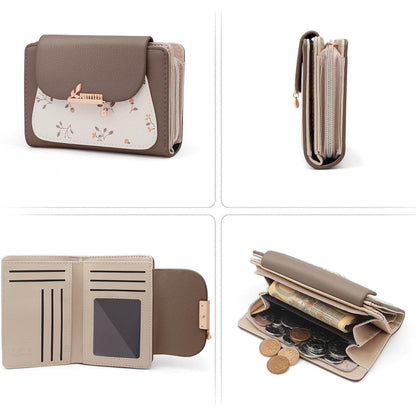 Damen Geldbörse mit Münzfach & Kartenfächern (A-braun) in Lederoptik