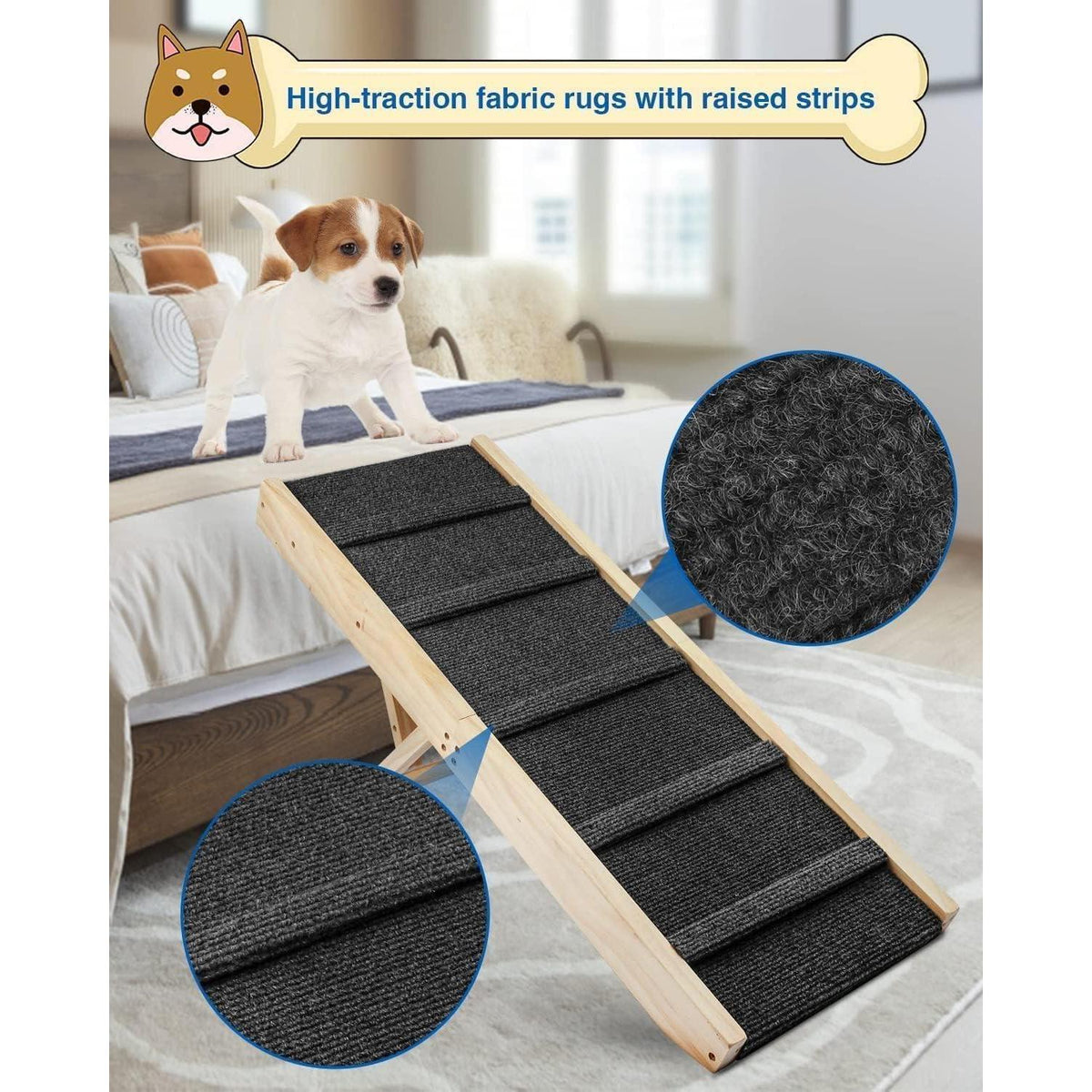 Klappbare Hunderampe Höhenverstellbar 25-48cm – Treppe für Bett & Sofa