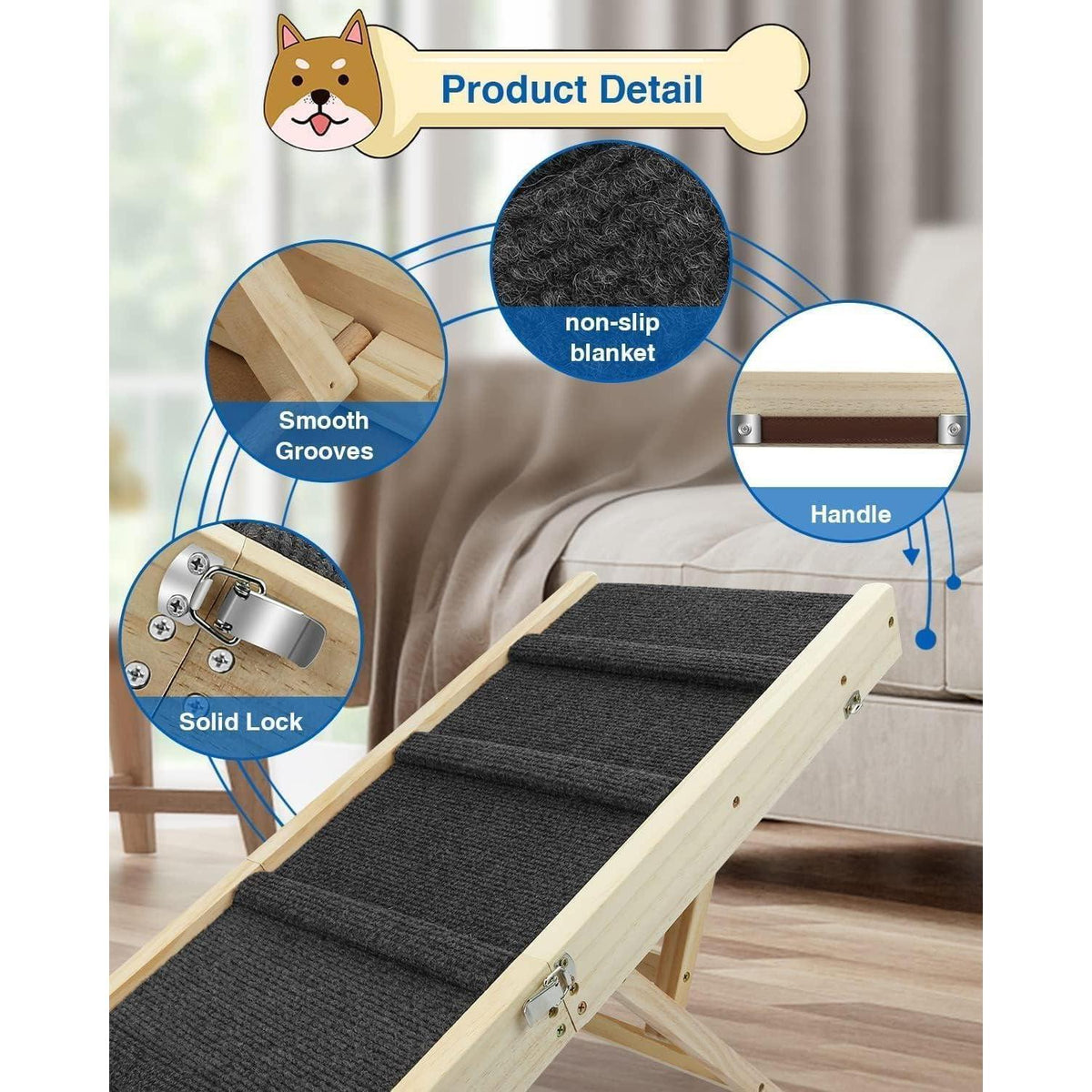 Klappbare Hunderampe Höhenverstellbar 25-48cm – Treppe für Bett & Sofa