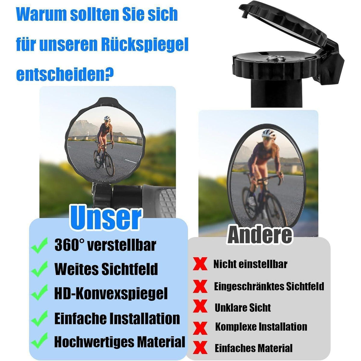 Fahrradspiegel 2er-Set, 360° drehbar & klappbar