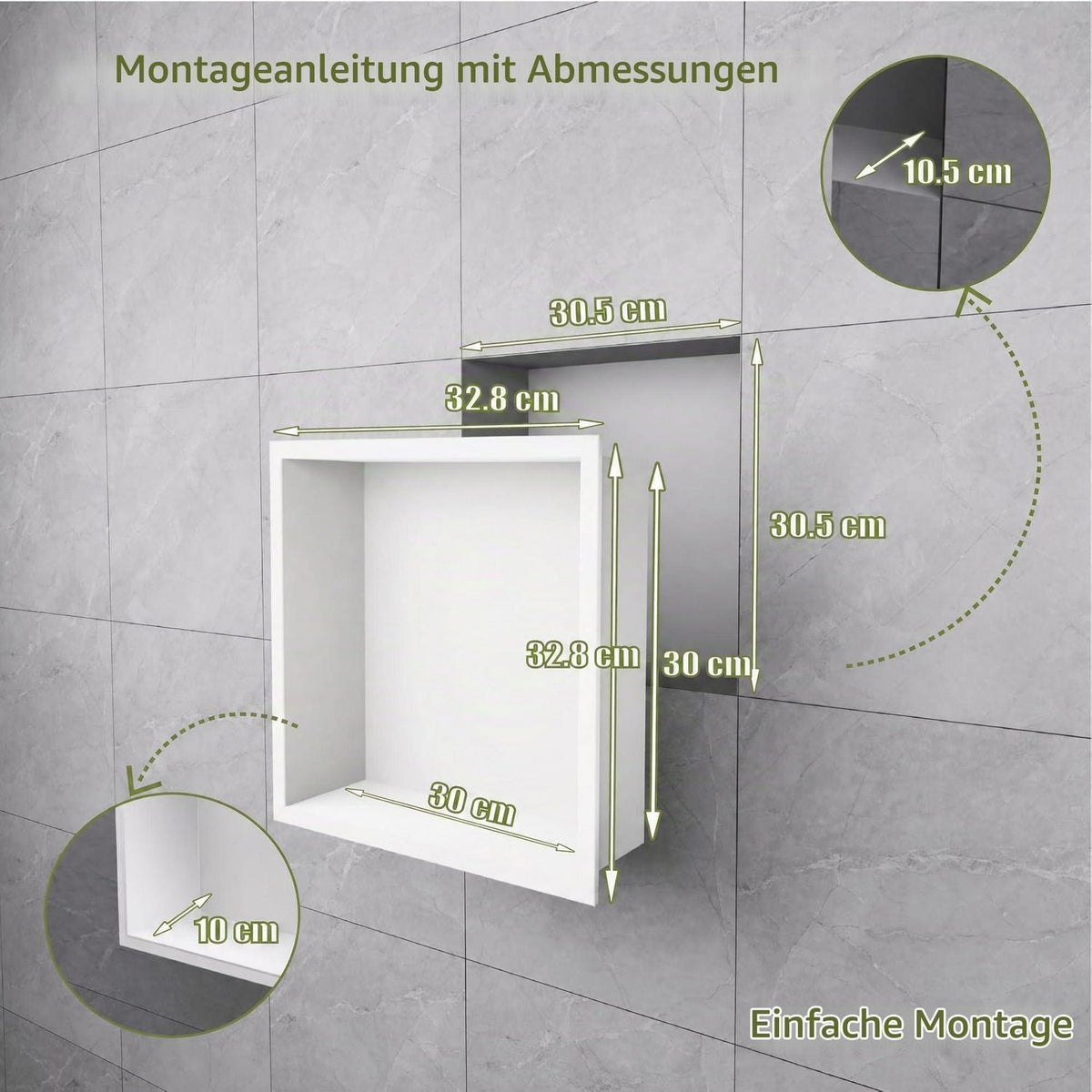 Wandnischenschrank Weiß 30x30cm – Edelstahl Duschablage