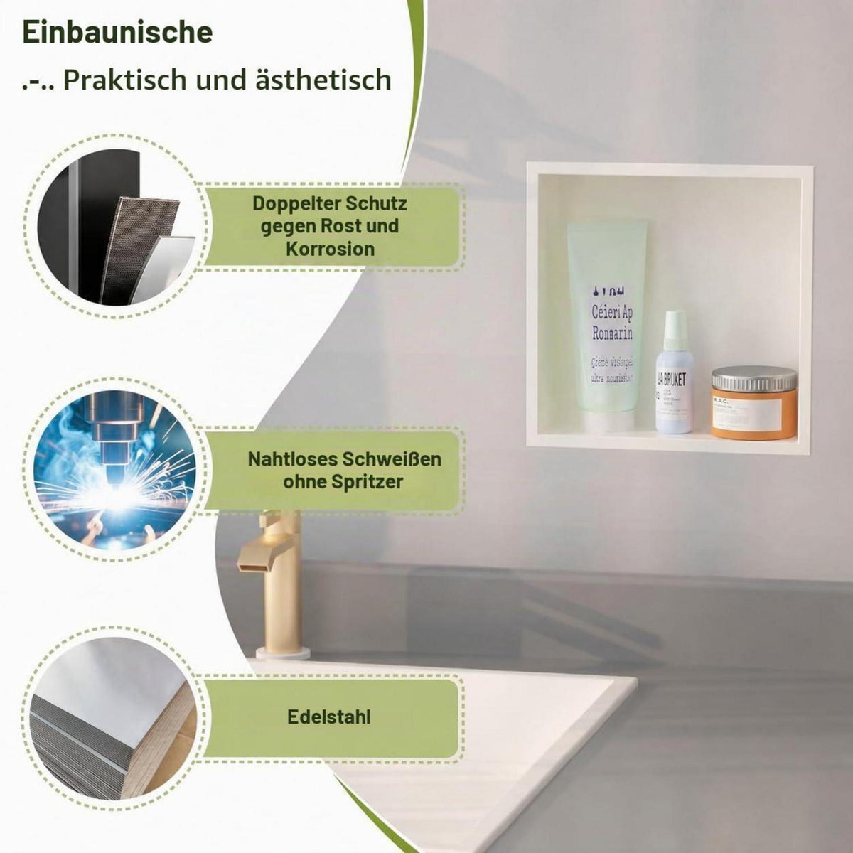 Wandnischenschrank Weiß 30x30cm – Edelstahl Duschablage